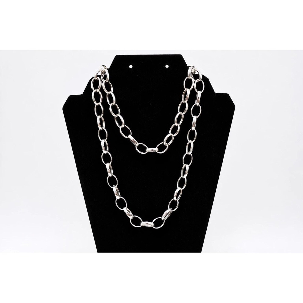 Silver Tone Oval & Round Link Chain Necklace | Minimalist Layering Statement